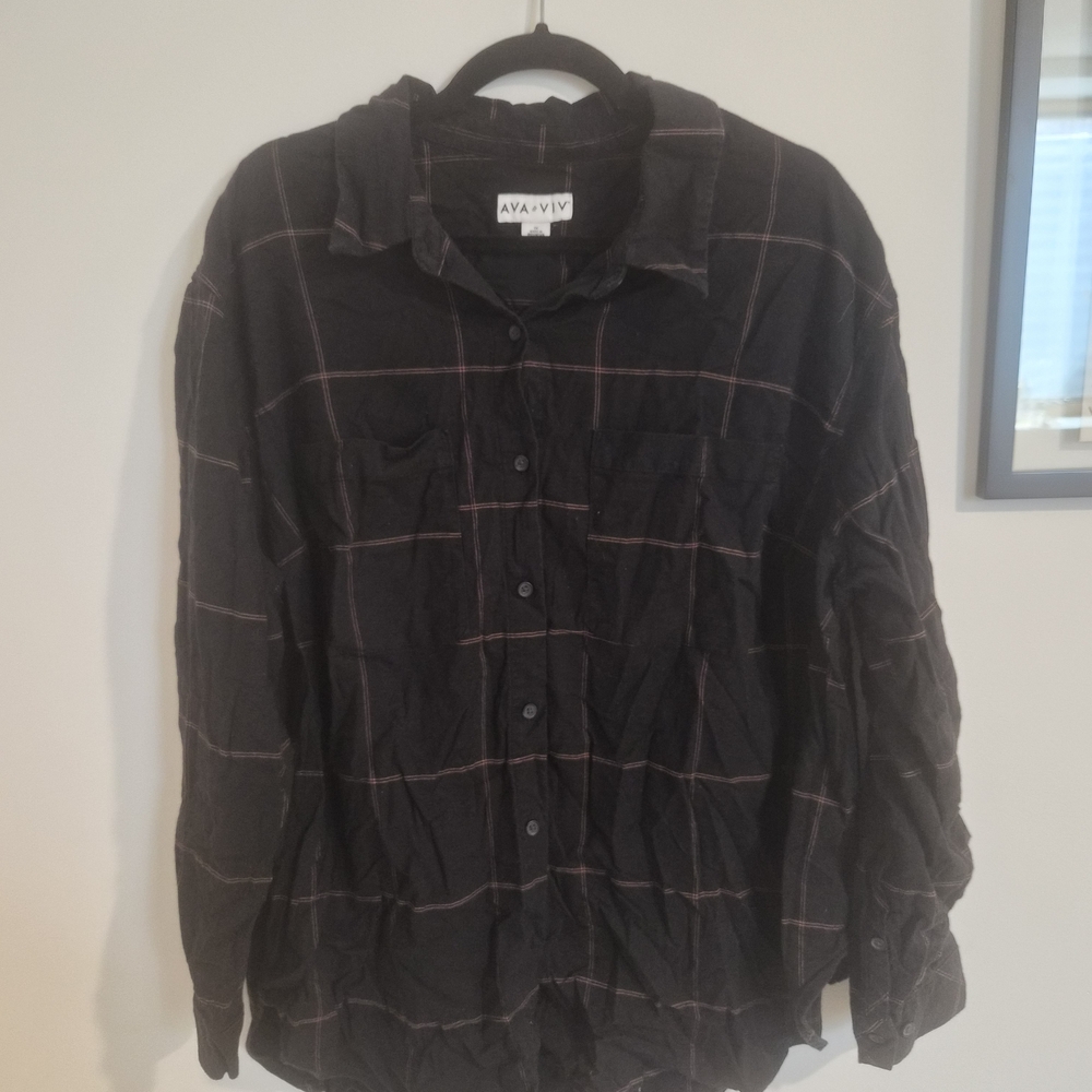 Woman's Black Windowpane Check Button Up Shirt
